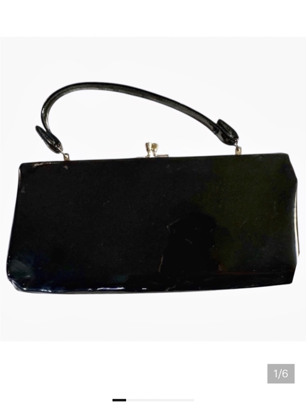 Vintage HL Harry Levine clutch black patent leather w/polka-dot fabric inside
